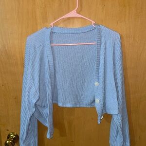 SHEIN Cropped Light Blue Waffle Cardigan